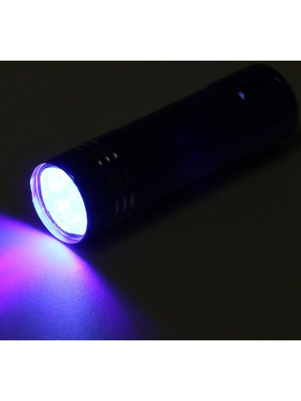 Фонарик ультрафиолетовый LUF-04, UV/LED, 9 Вт, 9 диодов, от батареек (не в комплекте), голубая
