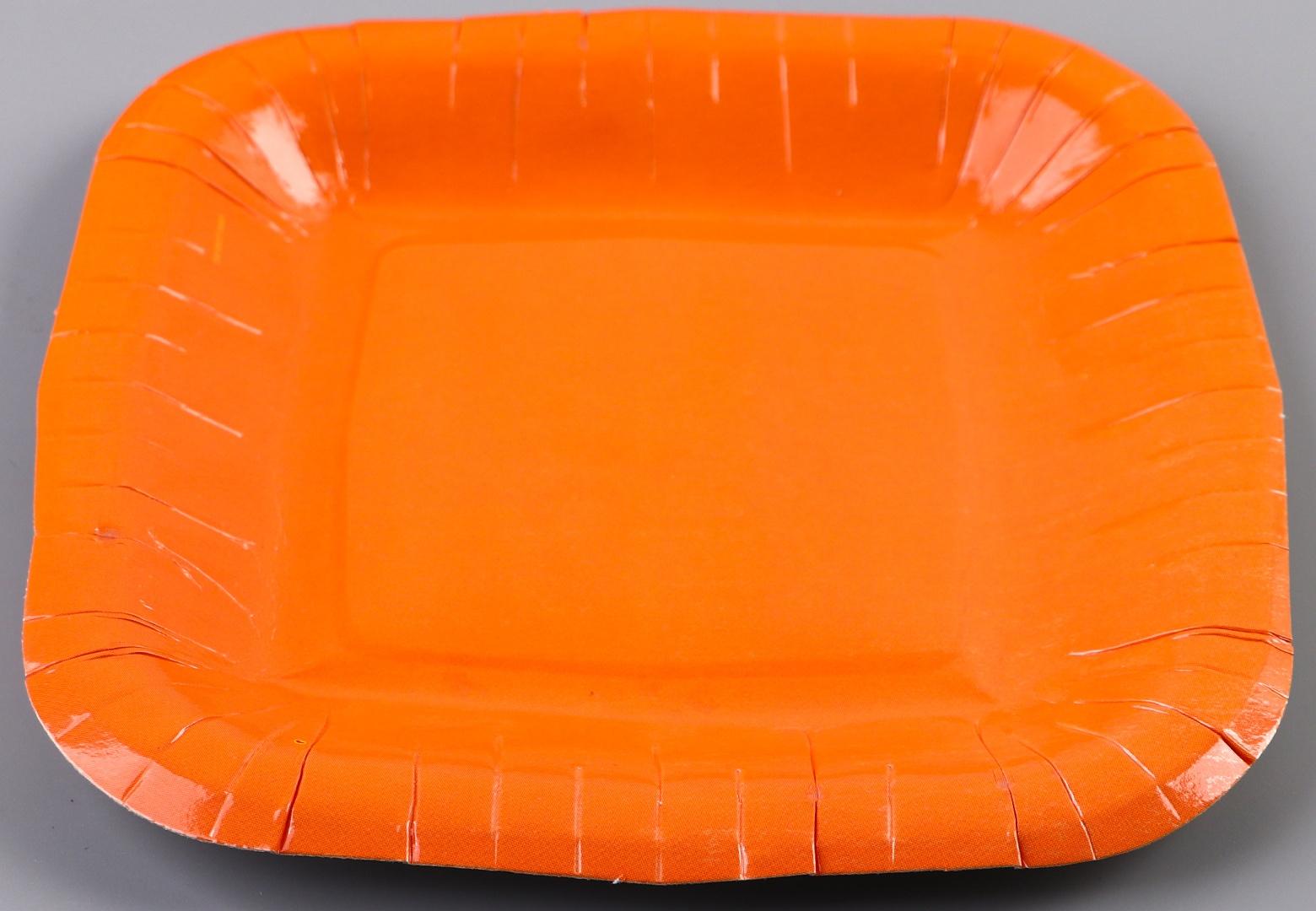 Тарелка бумажная квадратная, оранжевая, квадратная, 16,5х16,5 см