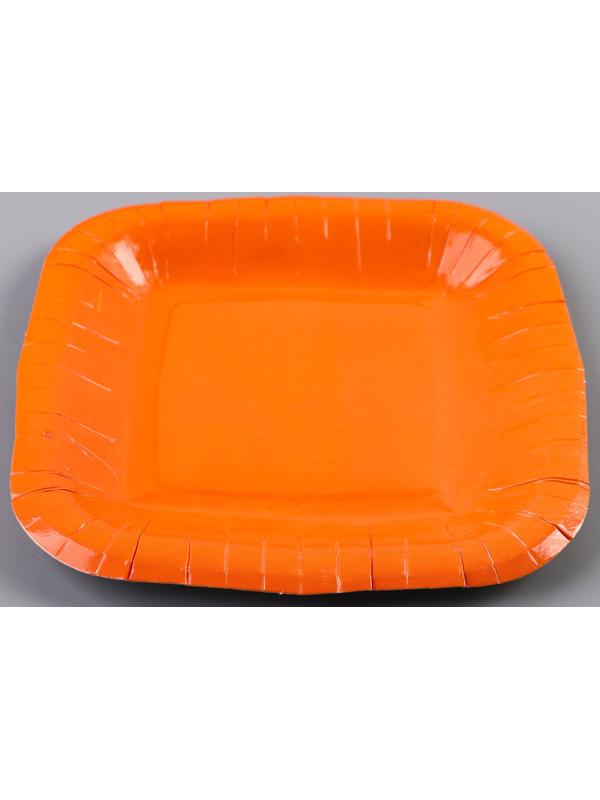 Тарелка бумажная квадратная, оранжевая, квадратная, 16,5х16,5 см