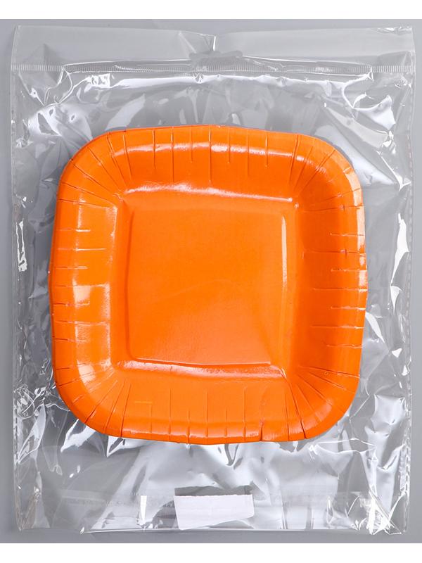 Тарелка бумажная квадратная, оранжевая, квадратная, 16,5х16,5 см