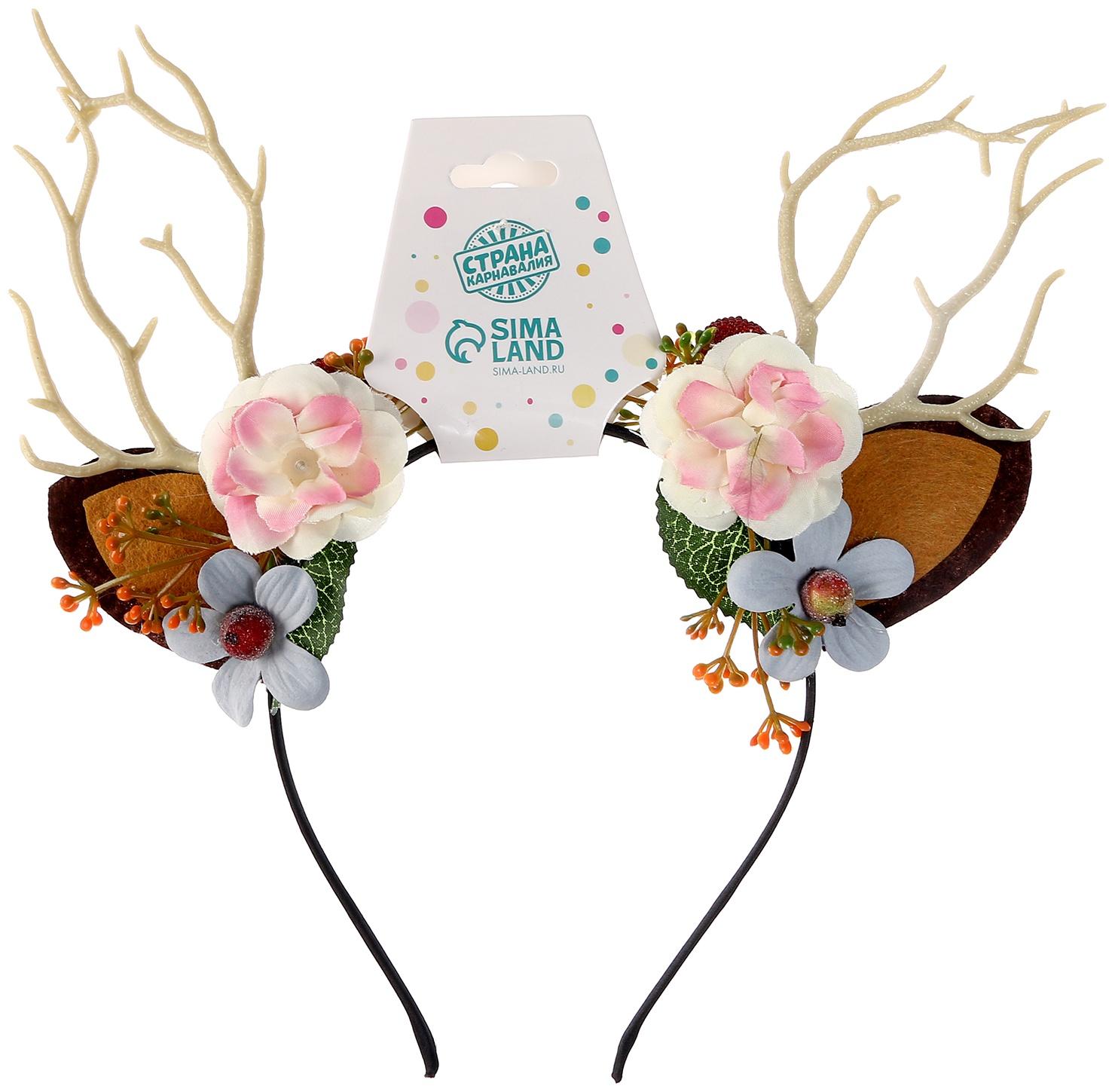 Карнавальный ободок «Ушки с цветами»