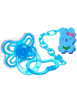 Набор Соска - пустышка с держателем, SL, КЛ +6 мес., с колпачком «Бабочка», голубой