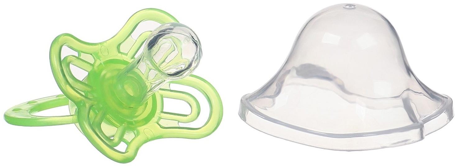 Набор Соска - пустышка с держателем, SL, КЛ +6 мес., с колпачком «Бабочка», зеленый