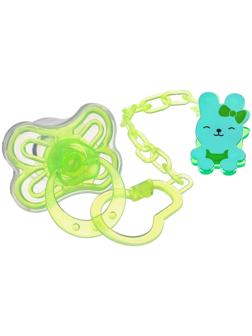 Набор Соска - пустышка с держателем, SL, КЛ +6 мес., с колпачком «Бабочка», зеленый