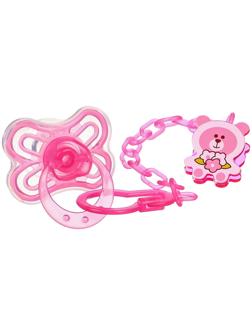 Набор Соска - пустышка с держателем, SL, КЛ +6 мес., с колпачком «Бабочка», розовый