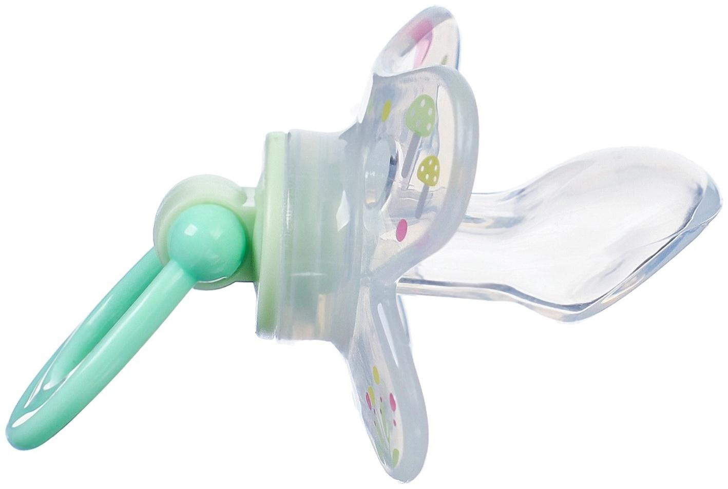 Набор Соска - пустышка с держателем, SL, ОРТД +12 мес., с колпачком «Зайка», зеленый