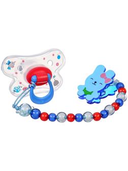 Набор Соска - пустышка с держателем, SL, ОРТД +12 мес., с колпачком «Зайка», синий