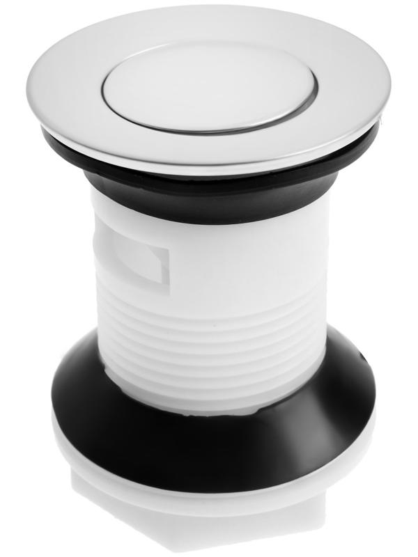 Донный клапан ZEIN BP3, корпус пластик, малая кнопка, нержавеющая сталь, с переливом