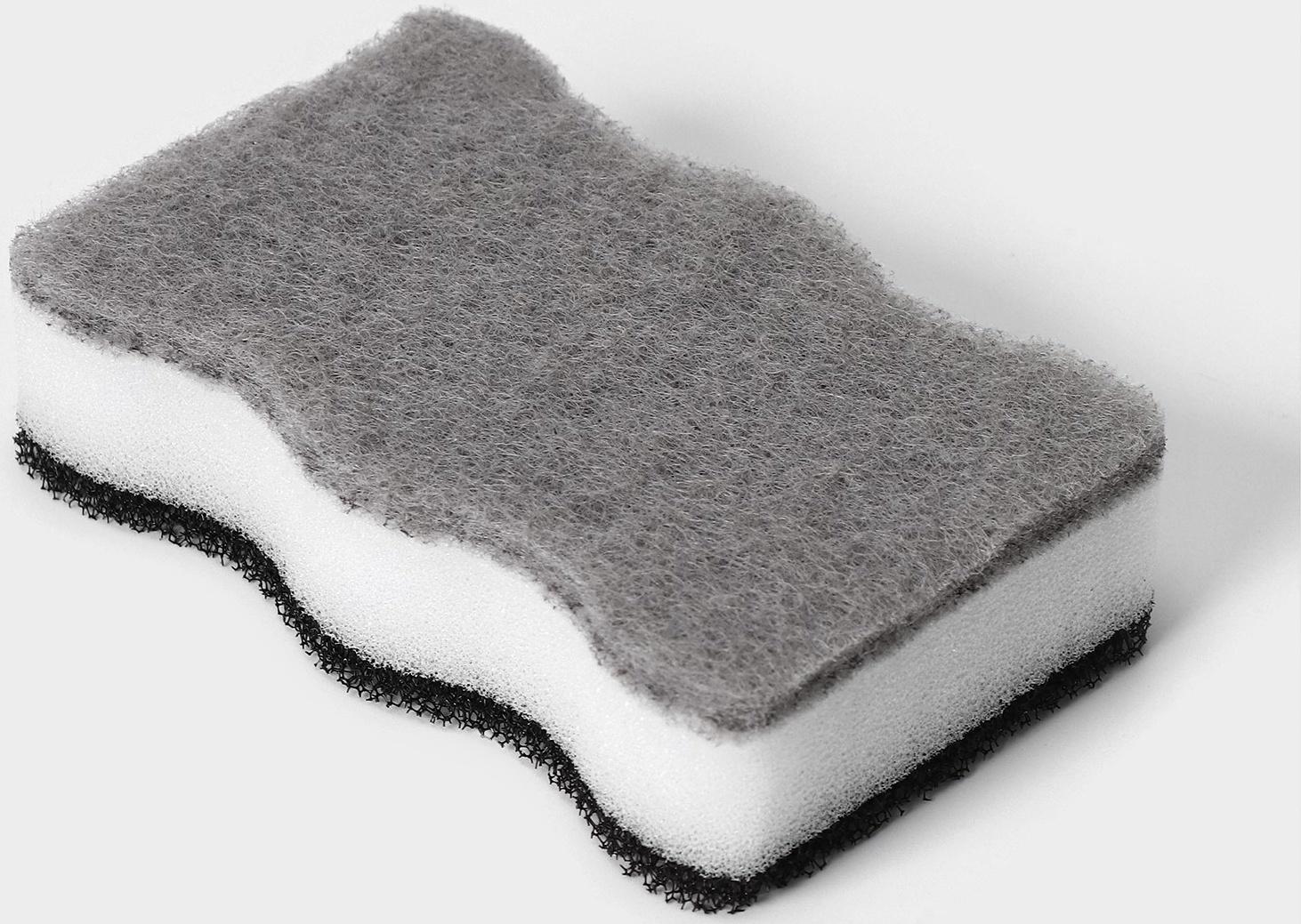 Двойной дозатор для мыла и моющего средства Raccoon, с губкой в комплекте, по 300 мл, цвет чёрный