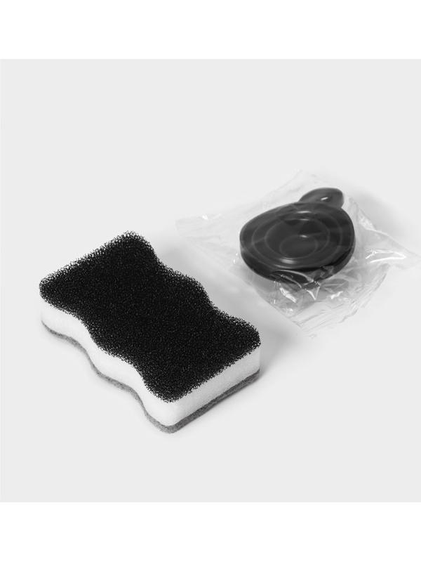 Двойной дозатор для мыла и моющего средства Raccoon, с губкой в комплекте, по 300 мл, цвет чёрный