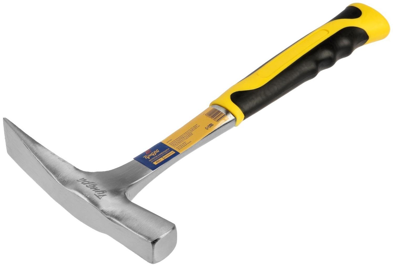 Молоток каменщика ТУНДРА ПРОФИ, цельнокованый, двухкомпонентная рукоятка, 450 г