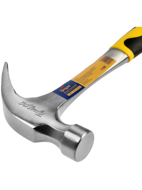 Молоток-гвоздодер ТУНДРА ПРОФИ, цельнокованый, двухкомпонентная рукоятка, 350 г