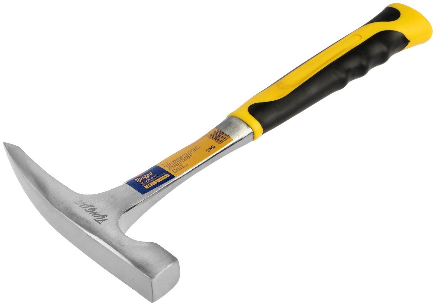 Молоток-кирка ТУНДРА ПРОФИ, цельнокованый, двухкомпонентная рукоятка, заостренный, 600 г