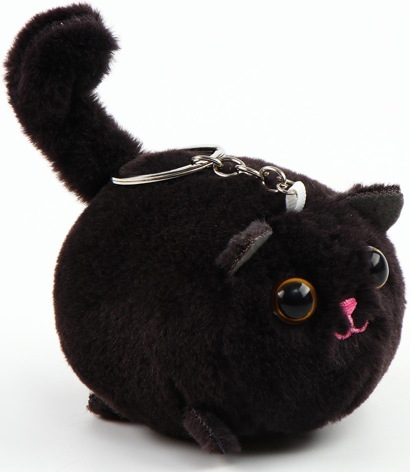 Мягкая игрушка «Кот» на брелоке, 8 см, цвет чёрный