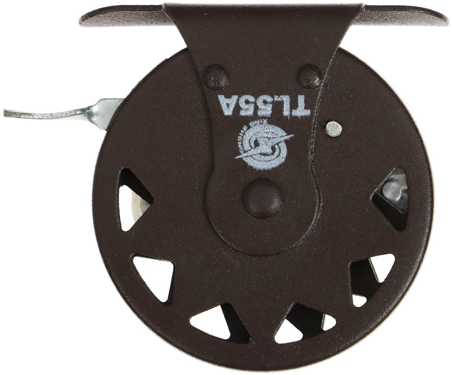 Катушка инерционная, металл, 2 подшипника, диаметр 5.5 см, цвет темно-коричневый, TL55A