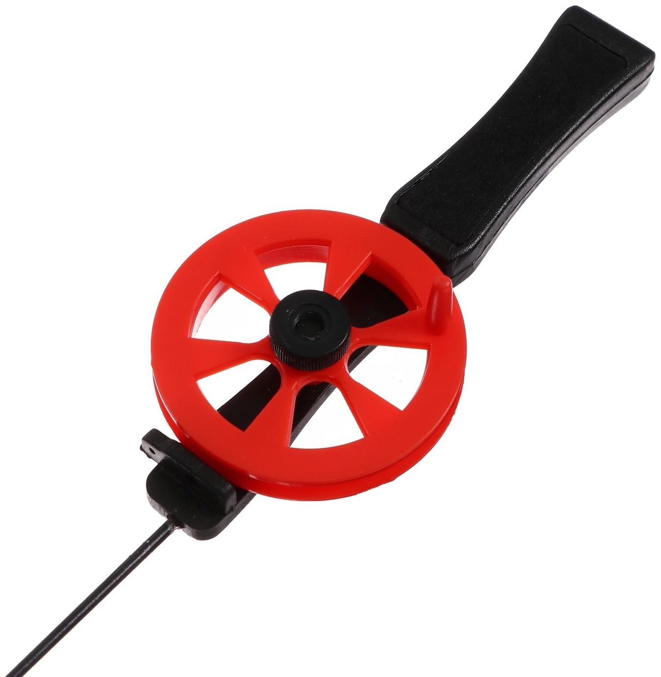 Удочка зимняя, ручка пластик, диаметр катушки 5.5 см, направляющая лески, красная, HFB-15