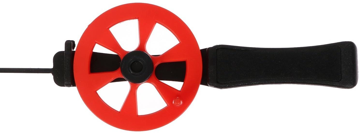 Удочка зимняя, ручка пластик, диаметр катушки 5.5 см, направляющая лески, красная, HFB-15