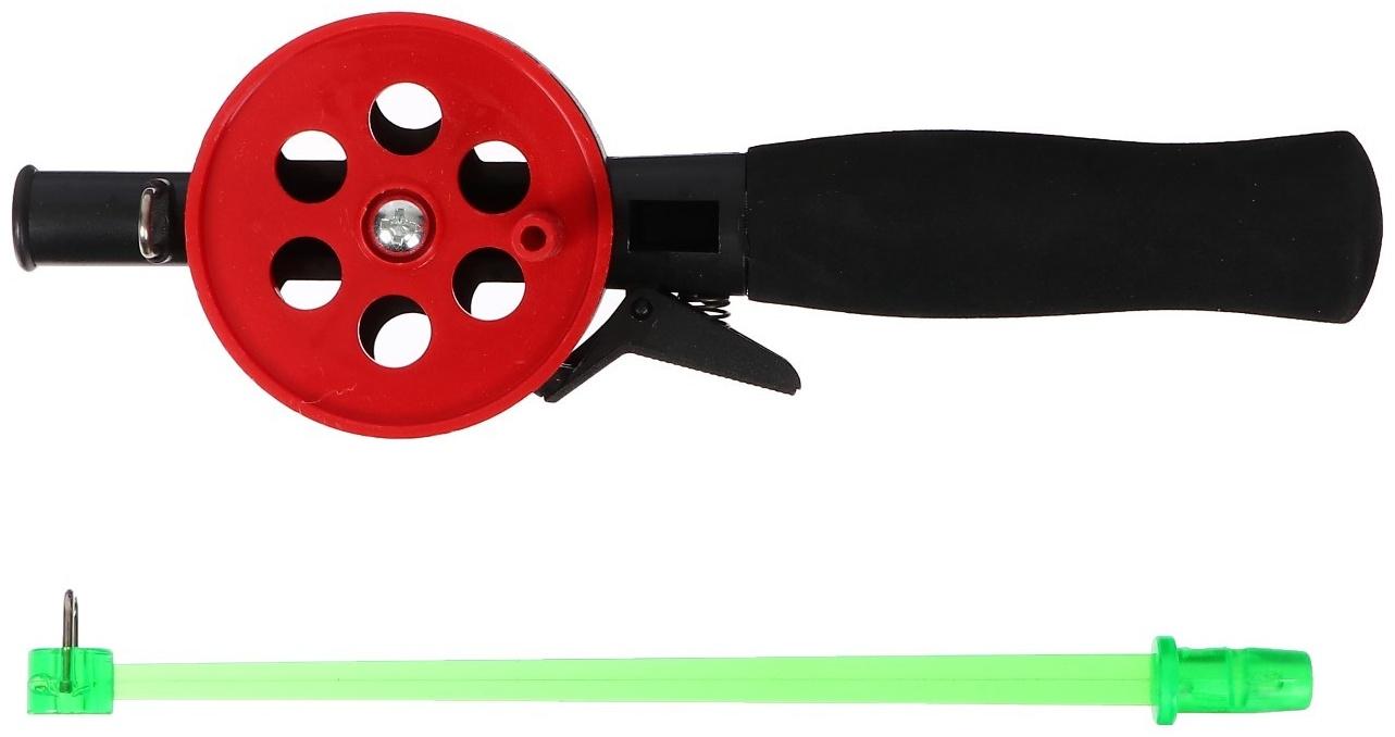 Удочка зимняя, ручка неопрен, диаметр катушки 5.5 см, длина 33 см, цвет красный, HFB-34