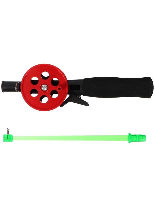 Удочка зимняя, ручка неопрен, диаметр катушки 5.5 см, длина 33 см, цвет красный, HFB-34