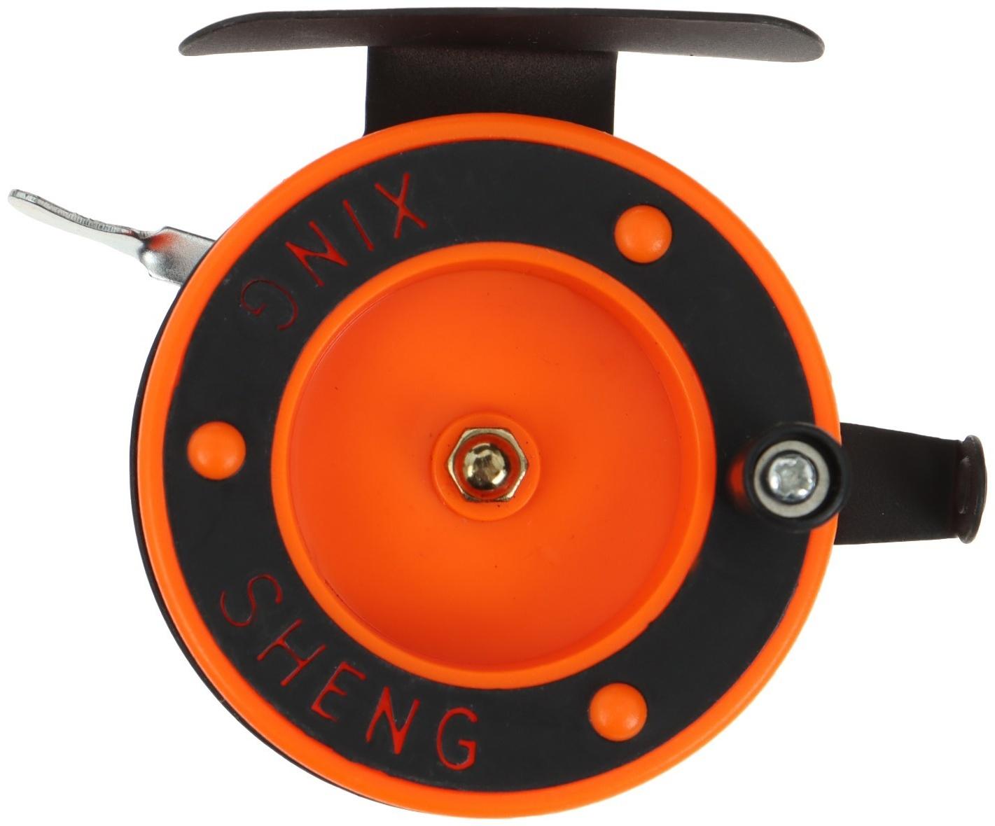 Катушка инерционная, металл пластик, диаметр 6.5 см направляющая лески, черно-красный, 801D