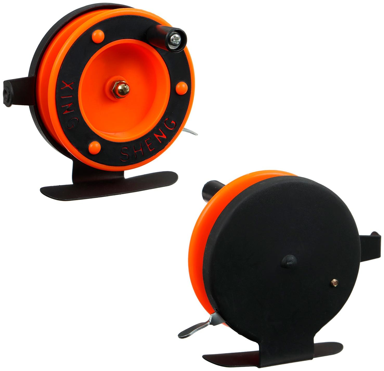 Катушка инерционная, металл пластик, диаметр 6.5 см направляющая лески, черно-красный, 801D