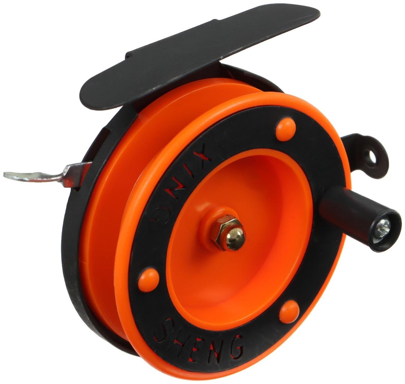 Катушка инерционная, металл пластик, диаметр 6.5 см направляющая лески, черно-красный, 801D