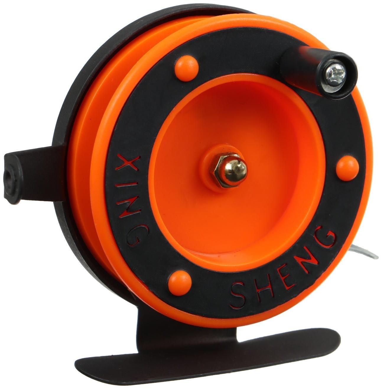 Катушка инерционная, металл пластик, диаметр 6.5 см направляющая лески, черно-красный, 801D