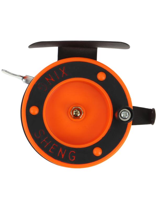 Катушка инерционная, металл пластик, диаметр 6.5 см направляющая лески, черно-красный, 801D