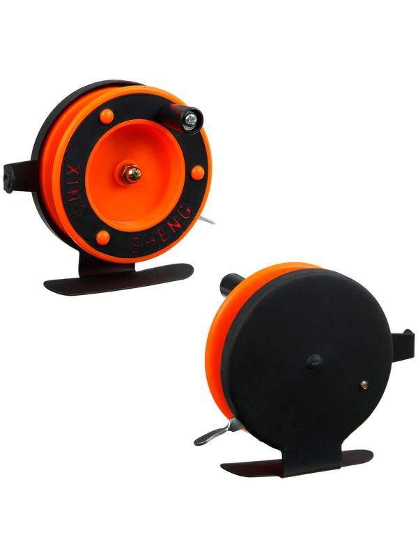 Катушка инерционная, металл пластик, диаметр 6.5 см направляющая лески, черно-красный, 801D