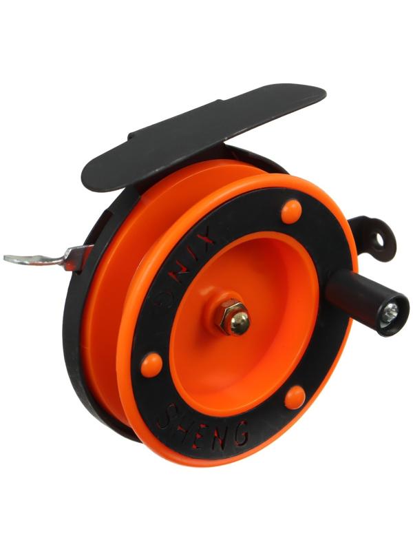 Катушка инерционная, металл пластик, диаметр 6.5 см направляющая лески, черно-красный, 801D