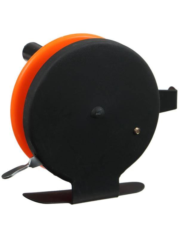 Катушка инерционная, металл пластик, диаметр 6.5 см направляющая лески, черно-красный, 801D