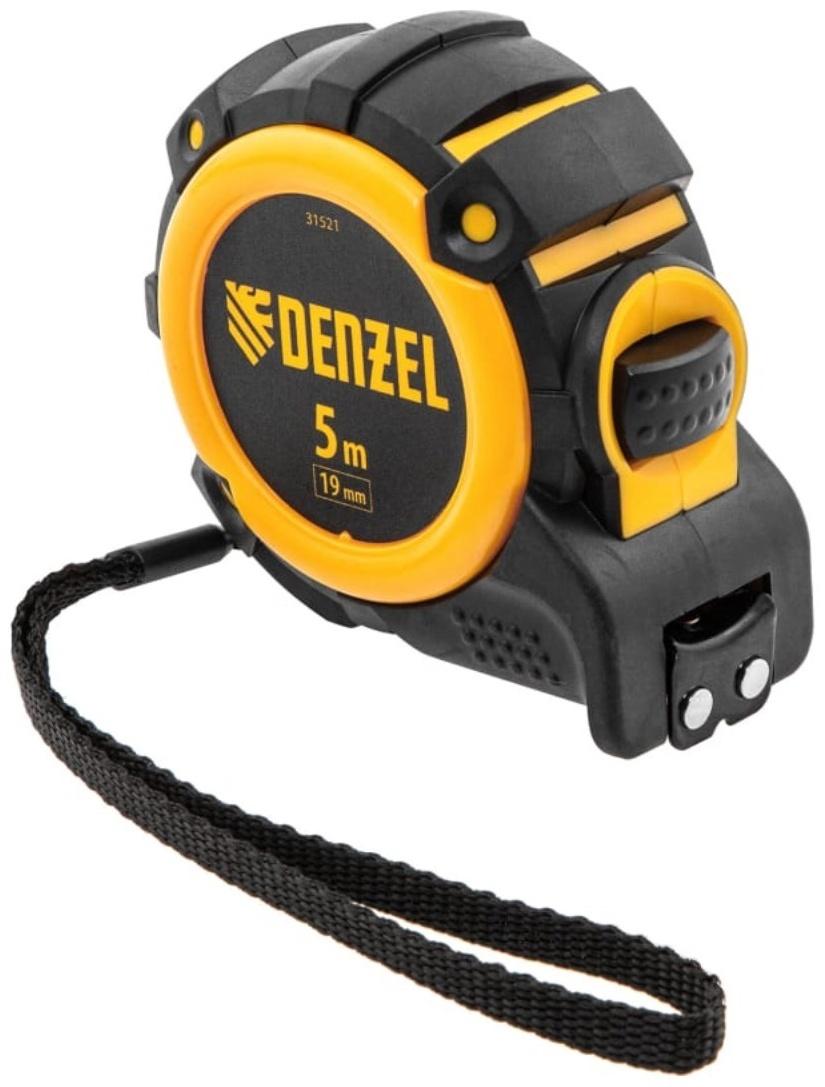 Рулетка Denzel 31521, нейлоновое покрытие, магнитный зацеп, автомат, 5 м х 19 мм