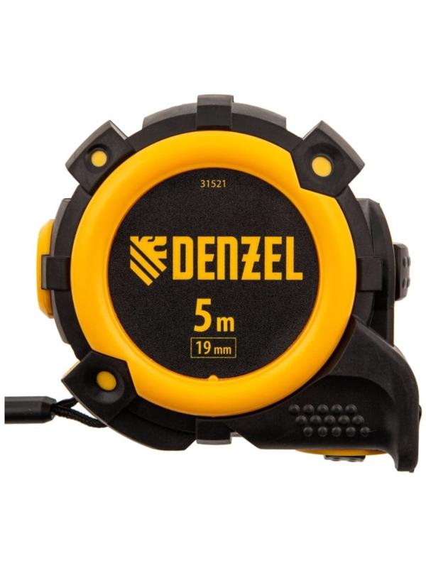 Рулетка Denzel 31521, нейлоновое покрытие, магнитный зацеп, автомат, 5 м х 19 мм