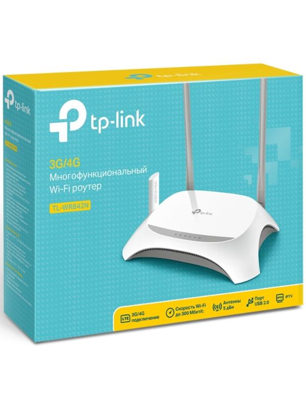 Wi-Fi роутер TP-Link TL-WR842N, 300 Мбит/с, 4 порта 100 Мбит/с, белый