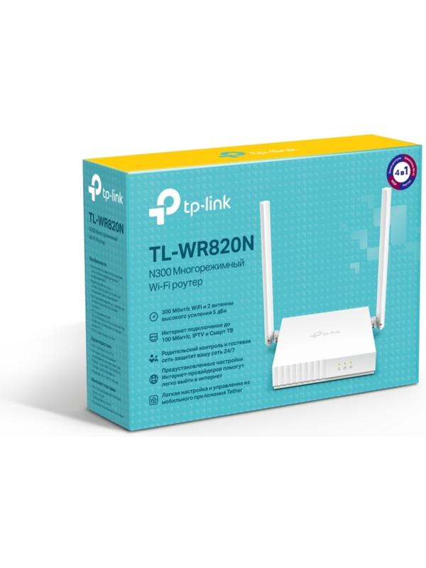 Wi-Fi роутер TP-Link TL-WR820N, 300 Мбит/с, 2 порта 100 Мбит/с, белый