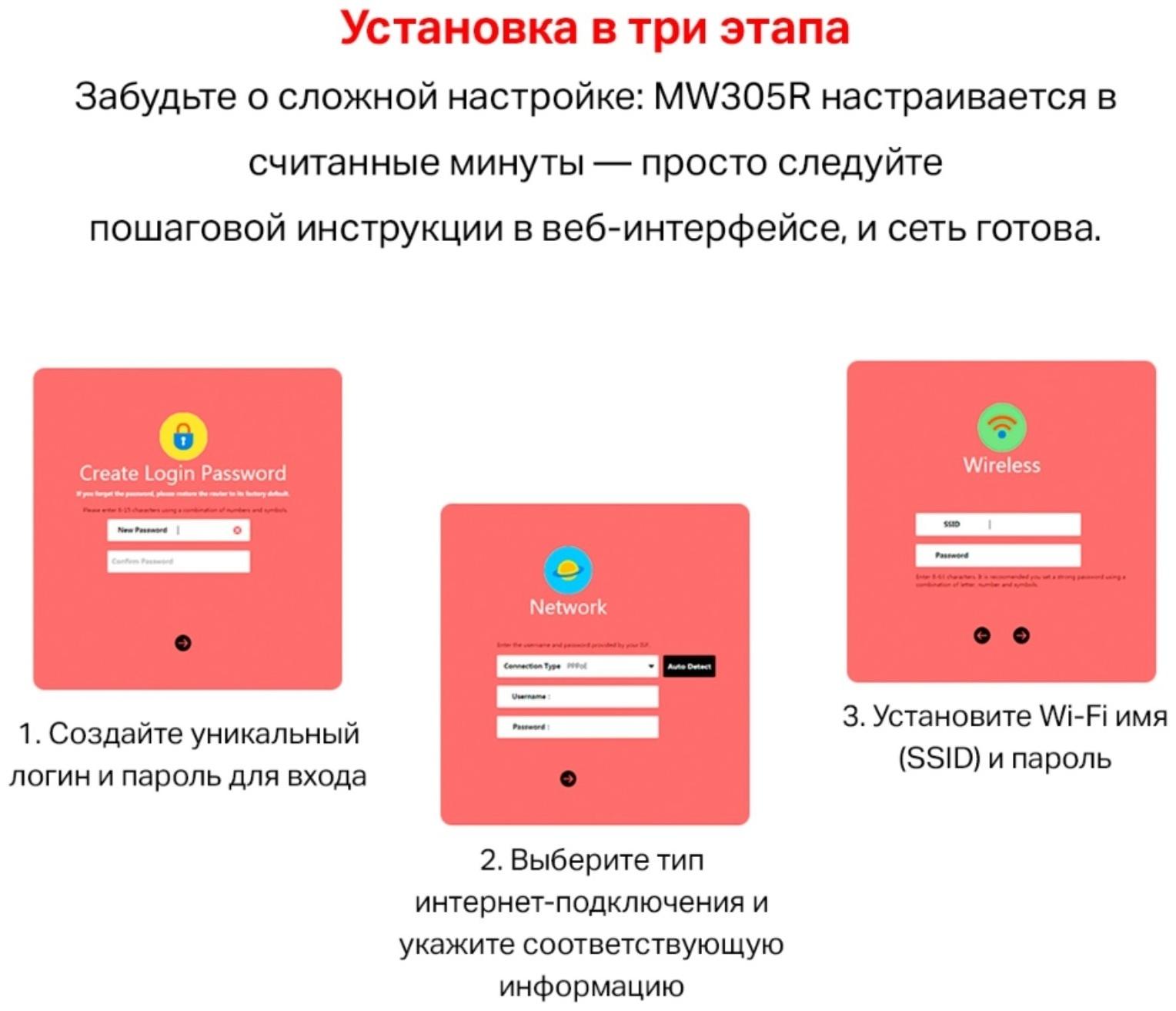 Wi-Fi роутер Mercusys MW305R, 300 Мбит/с, 3 порта 100 Мбит/с, белый