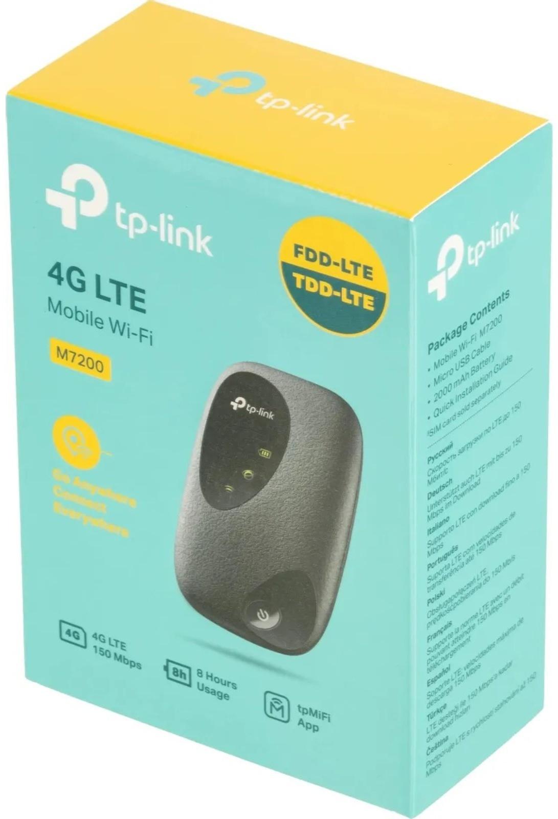 Wi-Fi роутер TP-Link M7200, мобильный, 300 Мбит/с, 150 Мбит/с, 4G, чёрный