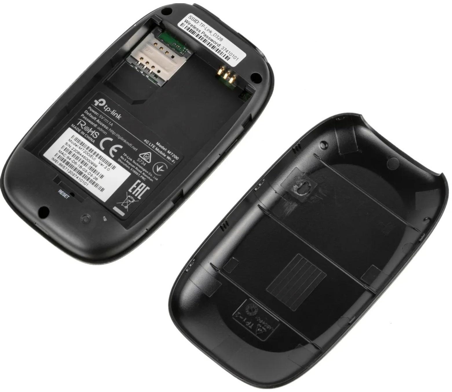 Wi-Fi роутер TP-Link M7200, мобильный, 300 Мбит/с, 150 Мбит/с, 4G, чёрный