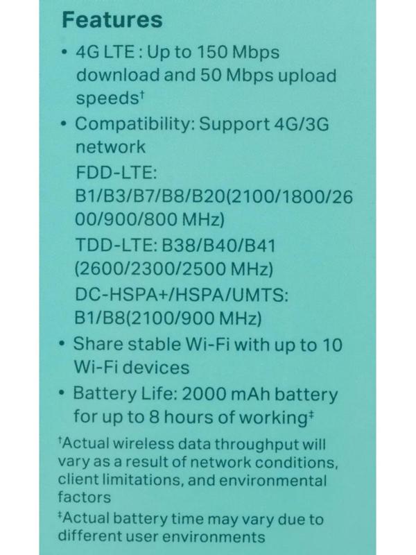 Wi-Fi роутер TP-Link M7200, мобильный, 300 Мбит/с, 150 Мбит/с, 4G, чёрный