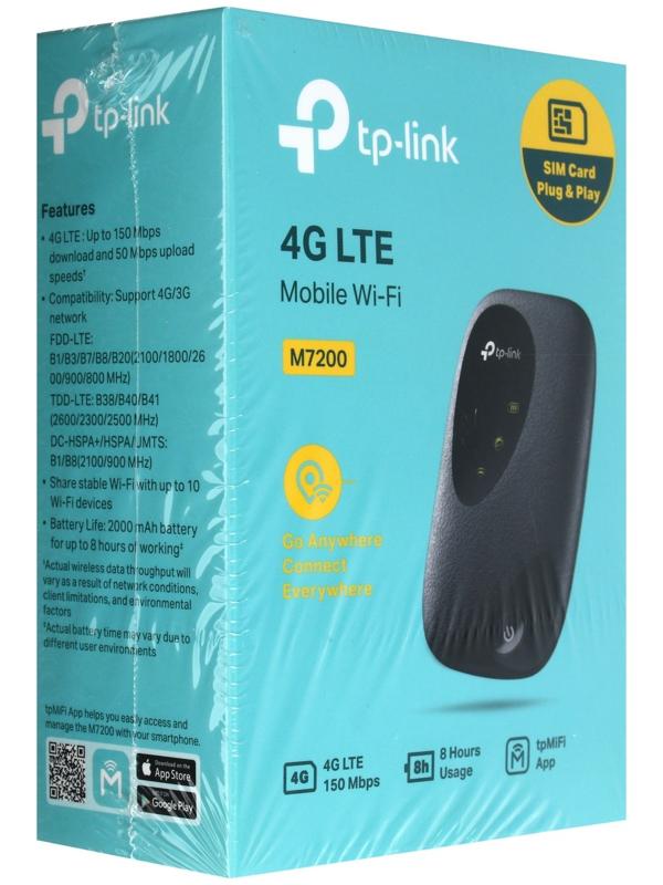 Wi-Fi роутер TP-Link M7200, мобильный, 300 Мбит/с, 150 Мбит/с, 4G, чёрный