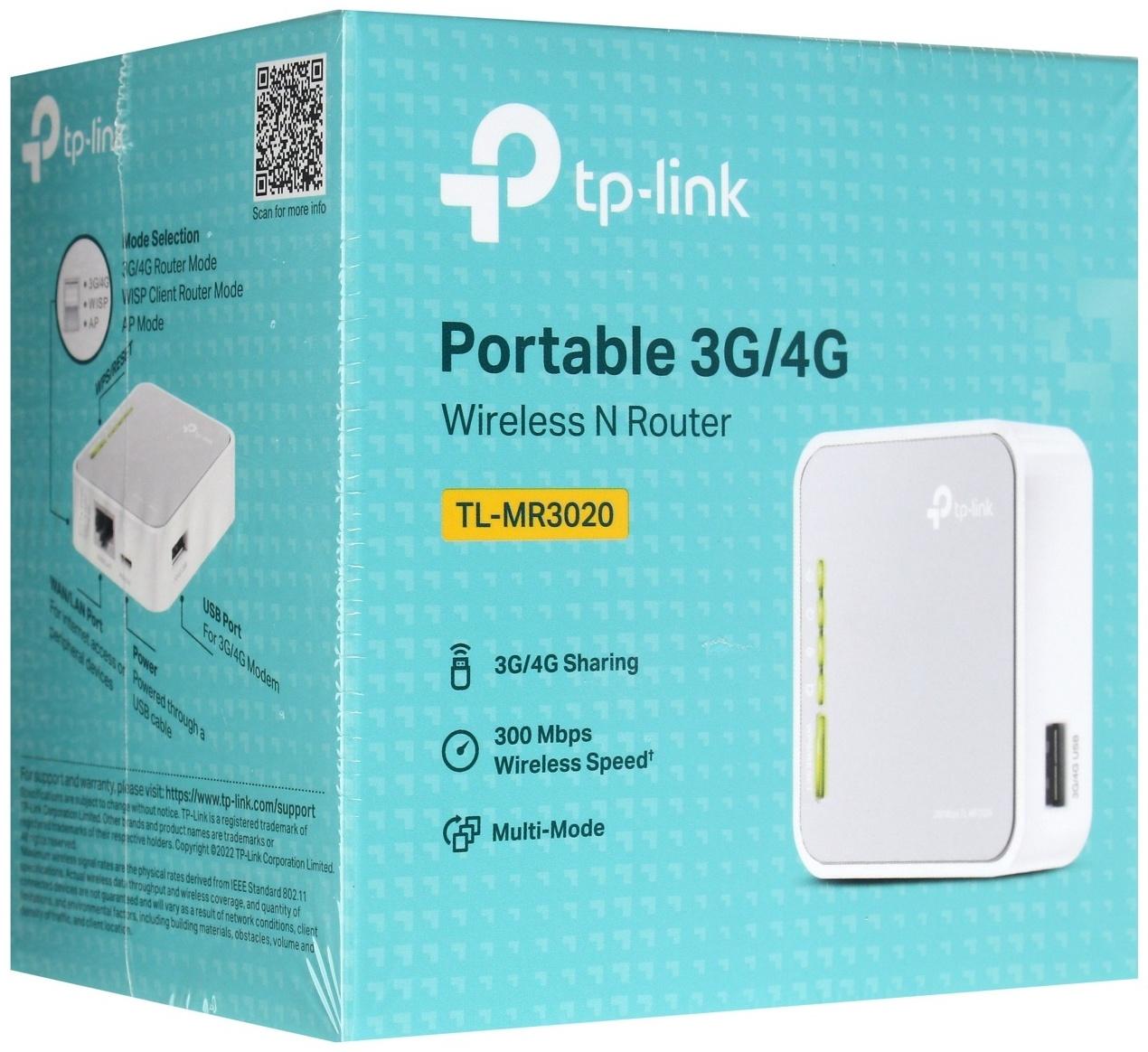 Wi-Fi роутер TP-Link TL-MR3020, 300 Мбит/с, 1 порт 100 Мбит/с, белый