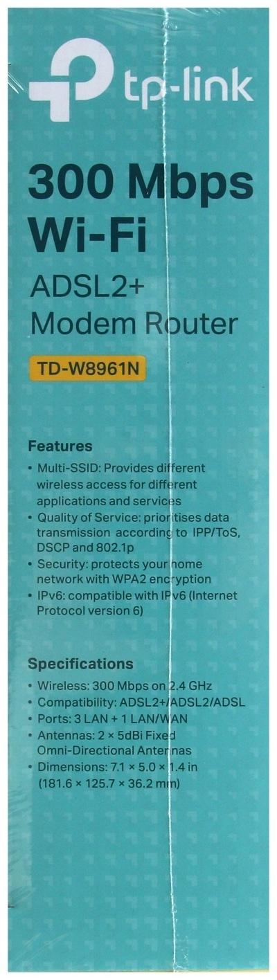Wi-Fi роутер TP-Link TD-W8961N, 300 Мбит/с, 4 порта 100 Мбит/с, белый