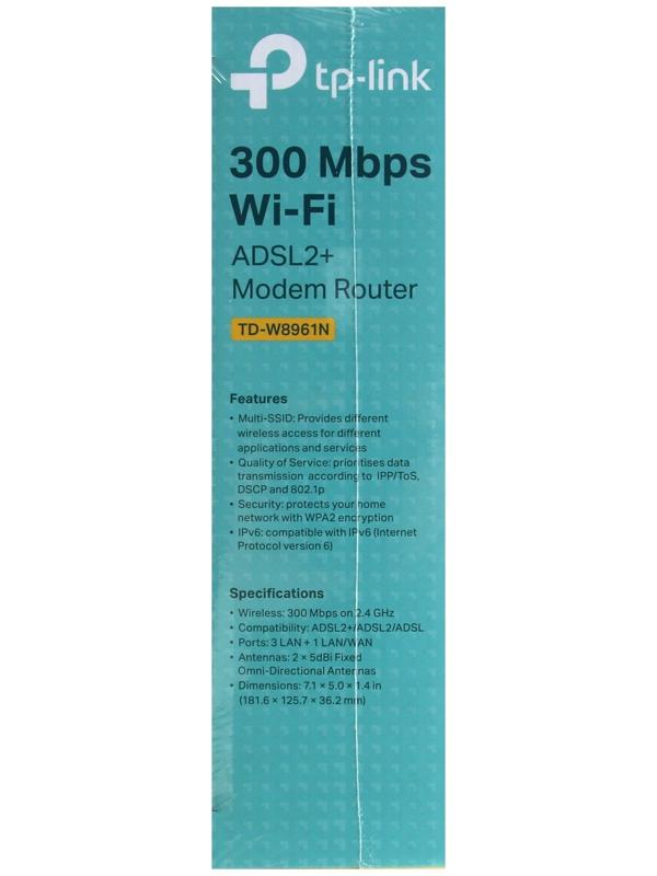 Wi-Fi роутер TP-Link TD-W8961N, 300 Мбит/с, 4 порта 100 Мбит/с, белый