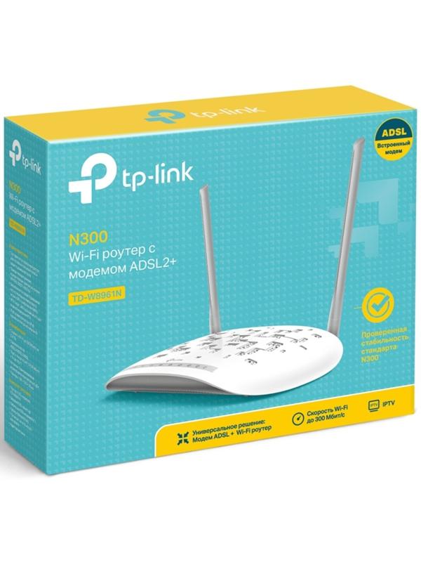 Wi-Fi роутер TP-Link TD-W8961N, 300 Мбит/с, 4 порта 100 Мбит/с, белый