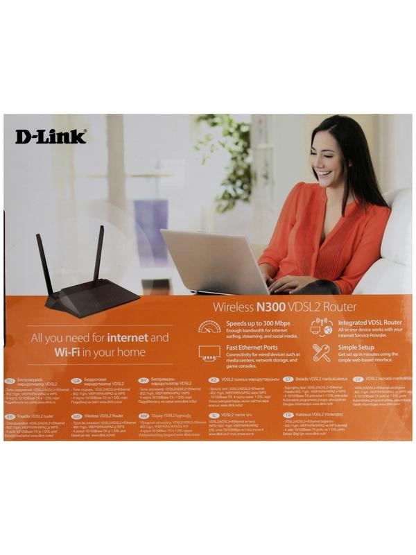Wi-Fi роутер D-Link DSL-224/R1A, 300 Мбит/с, 4 порта 100 Мбит/с, чёрный