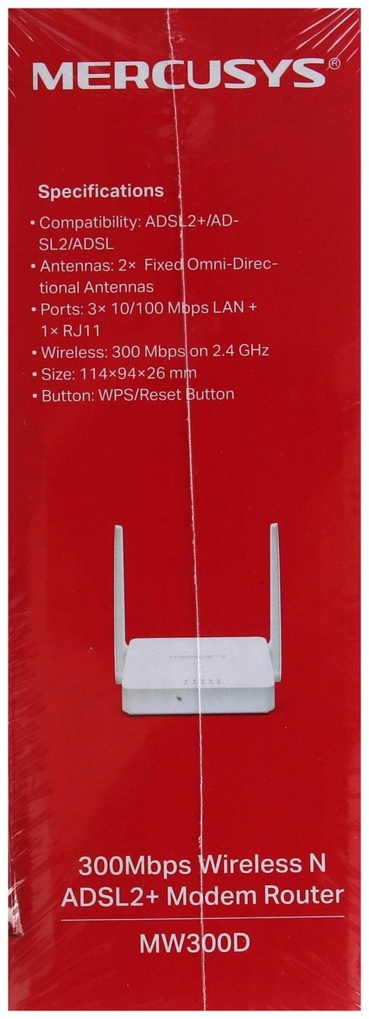 Wi-Fi роутер Mercusys MW300D, 300 Мбит/с, 3 порта 100 Мбит/с, белый