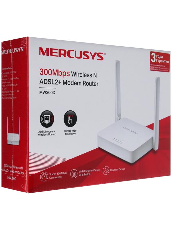 Wi-Fi роутер Mercusys MW300D, 300 Мбит/с, 3 порта 100 Мбит/с, белый