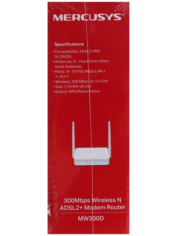 Wi-Fi роутер Mercusys MW300D, 300 Мбит/с, 3 порта 100 Мбит/с, белый