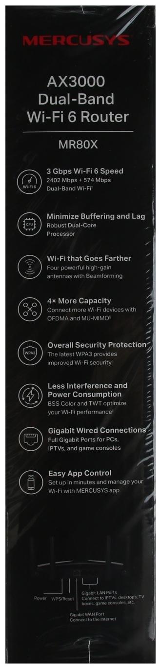 Wi-Fi роутер Mercusys MR80X, 2976 Мбит/с, 3 порта 1000 Мбит/с, чёрный