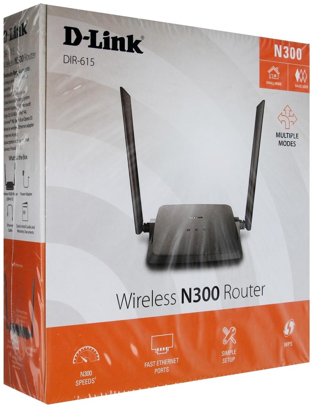 Wi-Fi роутер D-Link DIR-615/Z1A, 300 Мбит/с, 4 порта 100 Мбит/с, чёрный